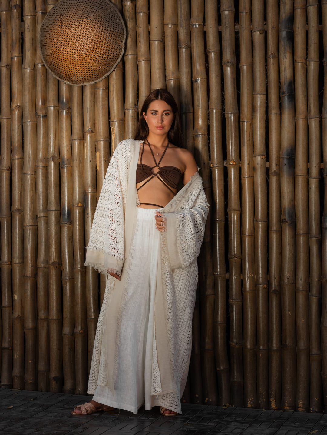 Mixed kint linen cardigan abaya