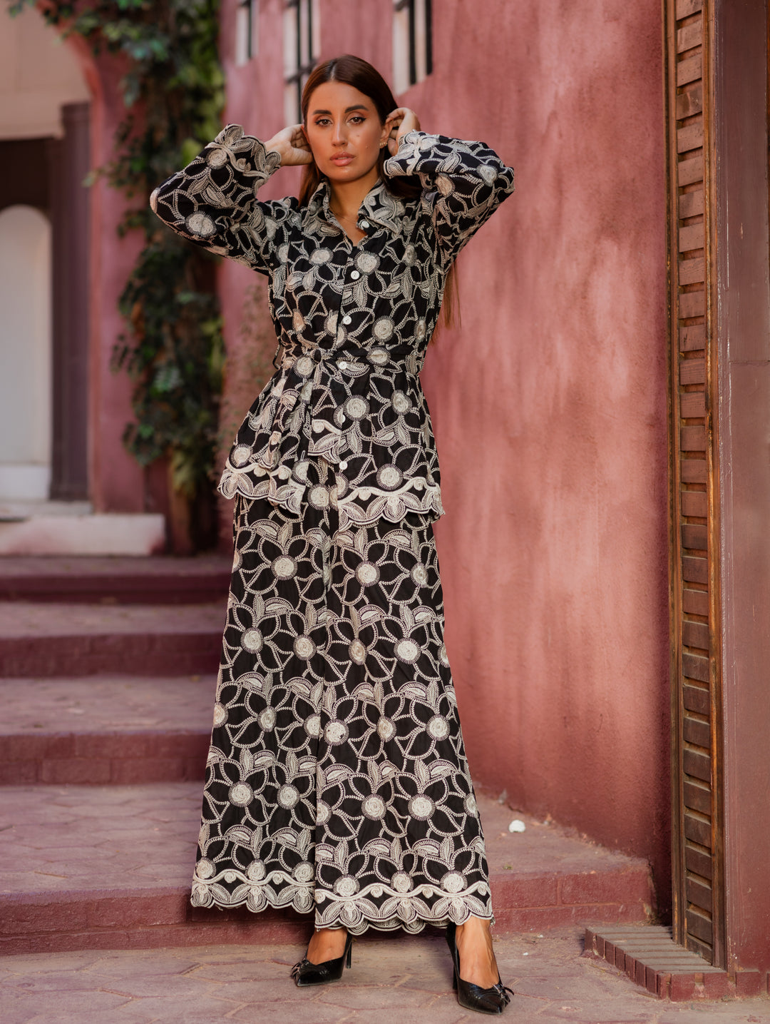 Elegant fashionable set with embroidery