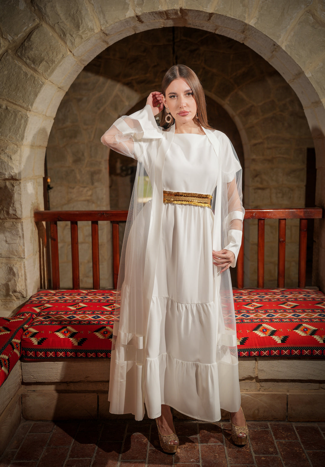 chiffon cardigan with metallic belt