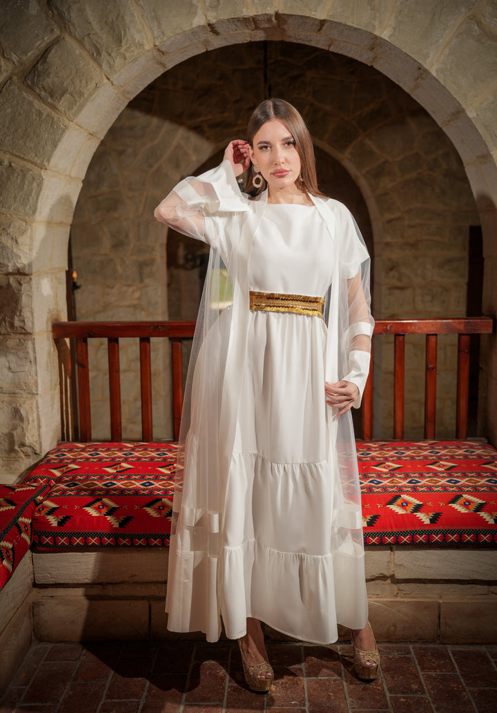 chiffon cardigan with metallic belt