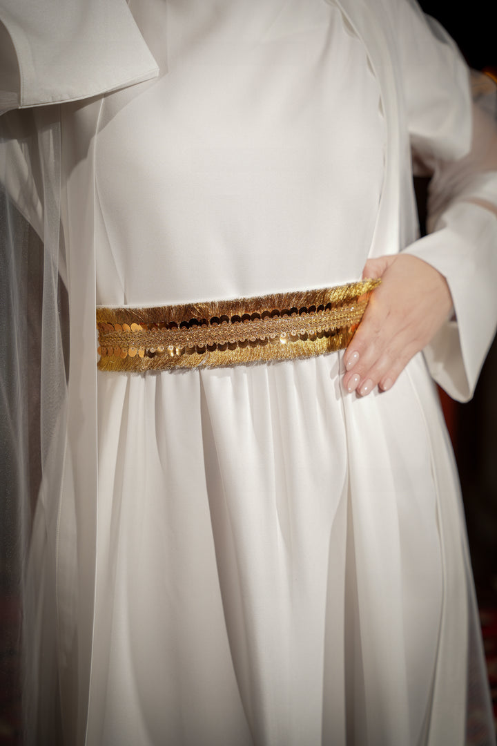 chiffon cardigan with metallic belt