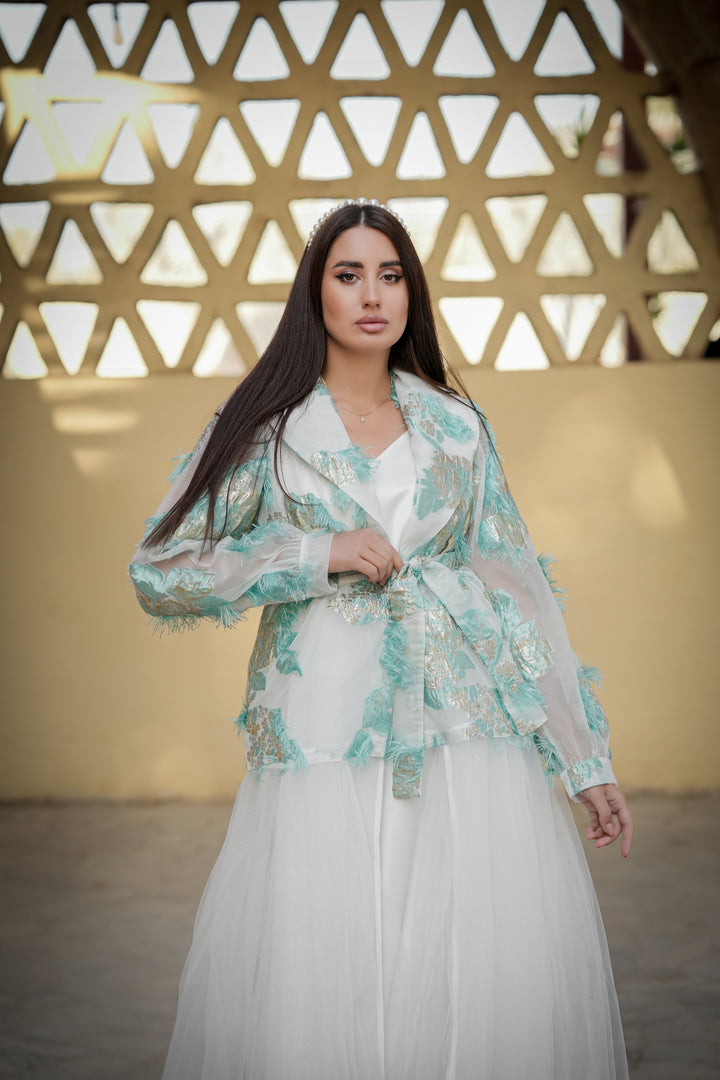 chiffon caftan with blue embroydery