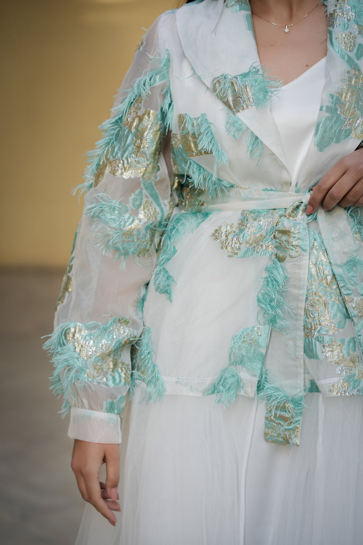 chiffon caftan with blue embroydery