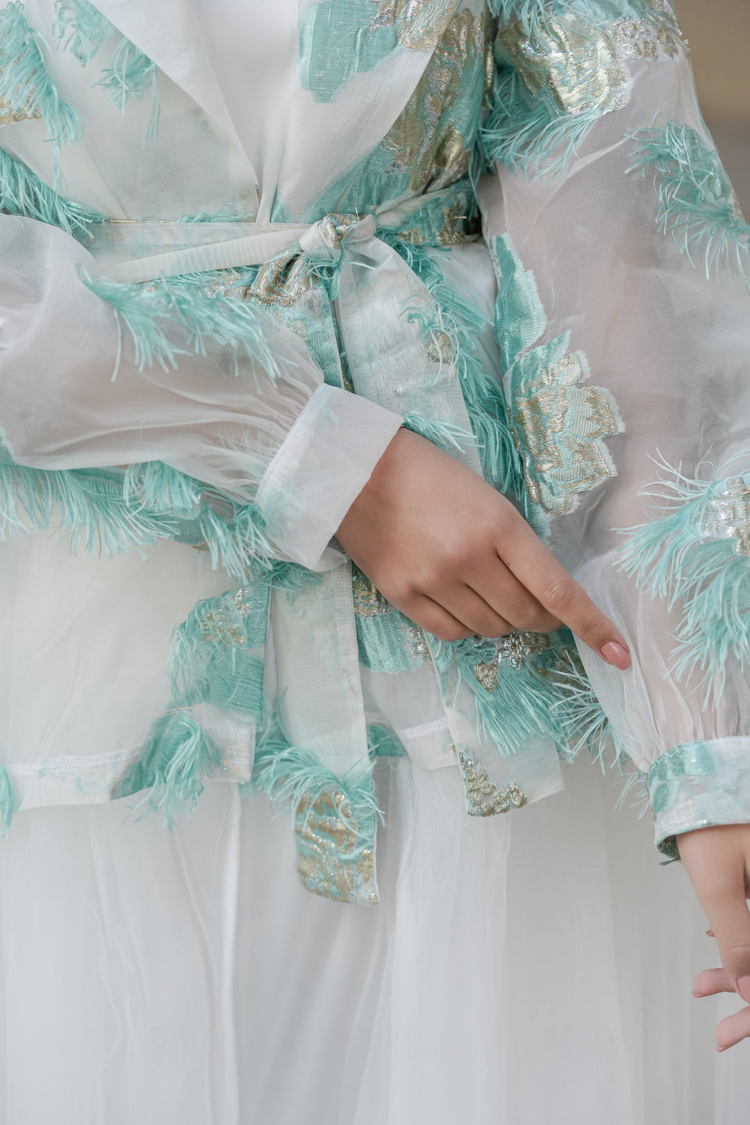chiffon caftan with blue embroydery