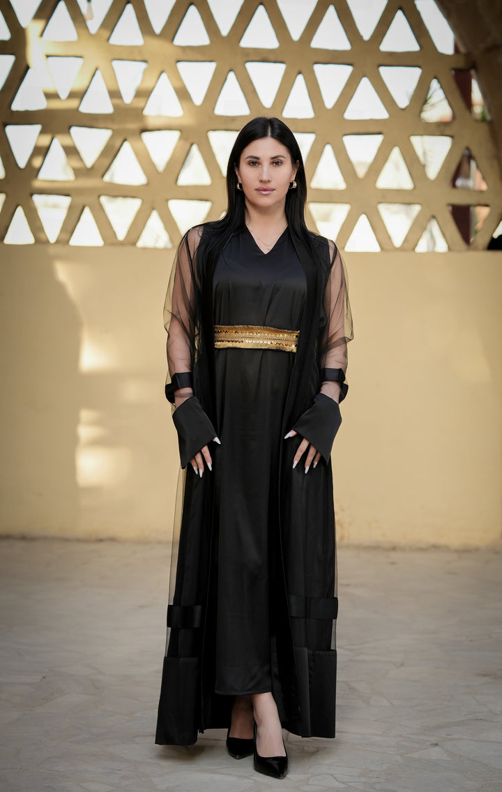 chiffon cardigan with metallic belt
