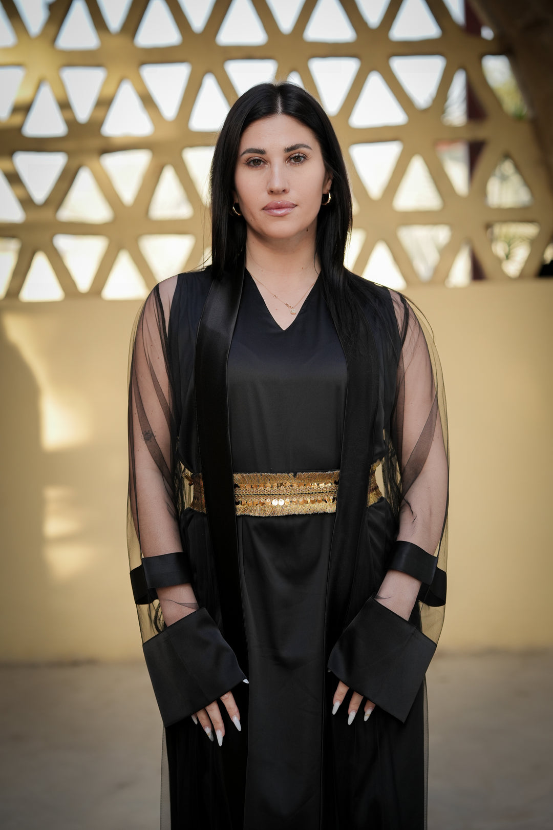 chiffon cardigan with metallic belt