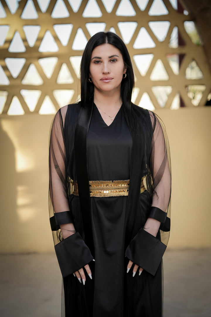 chiffon cardigan with metallic belt