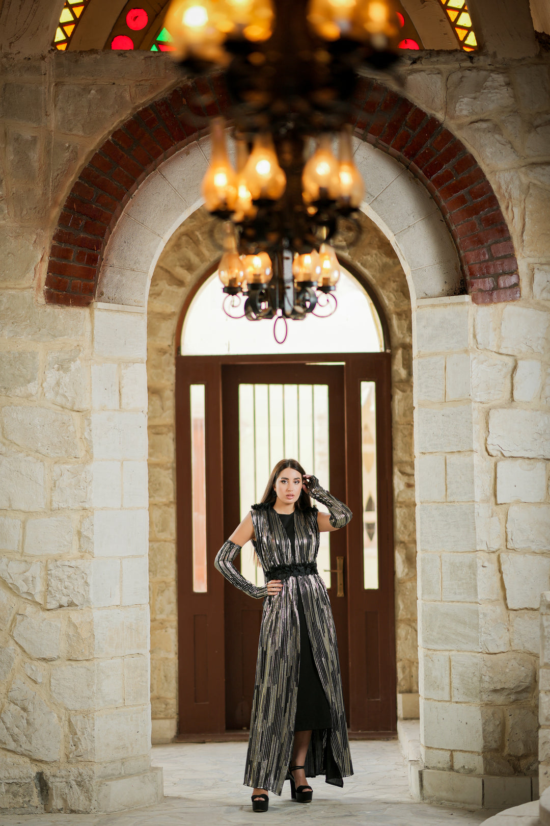 krinckled metallic kaftan