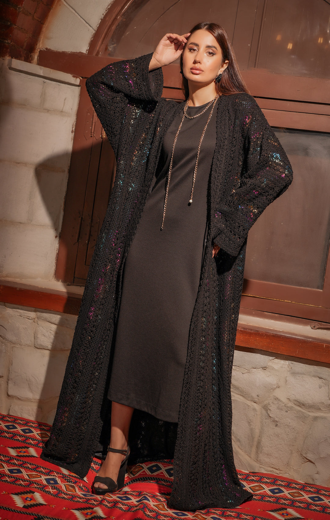 knitted abaya with metallic colors