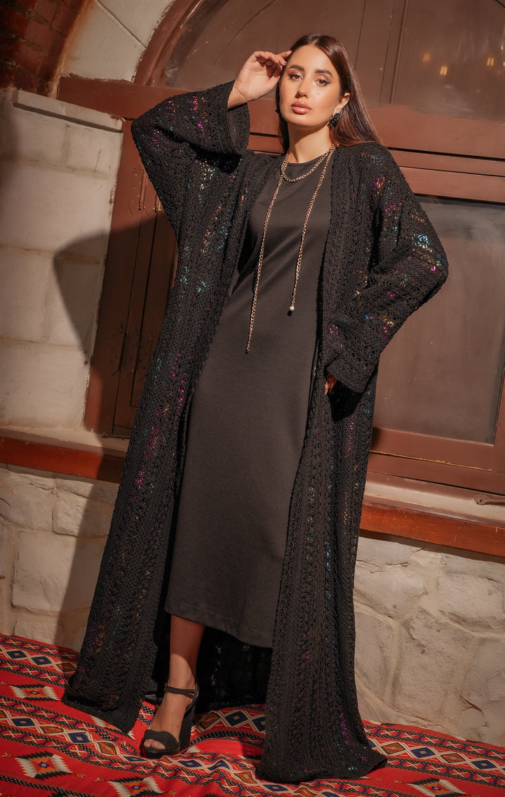 knitted abaya with metallic colors