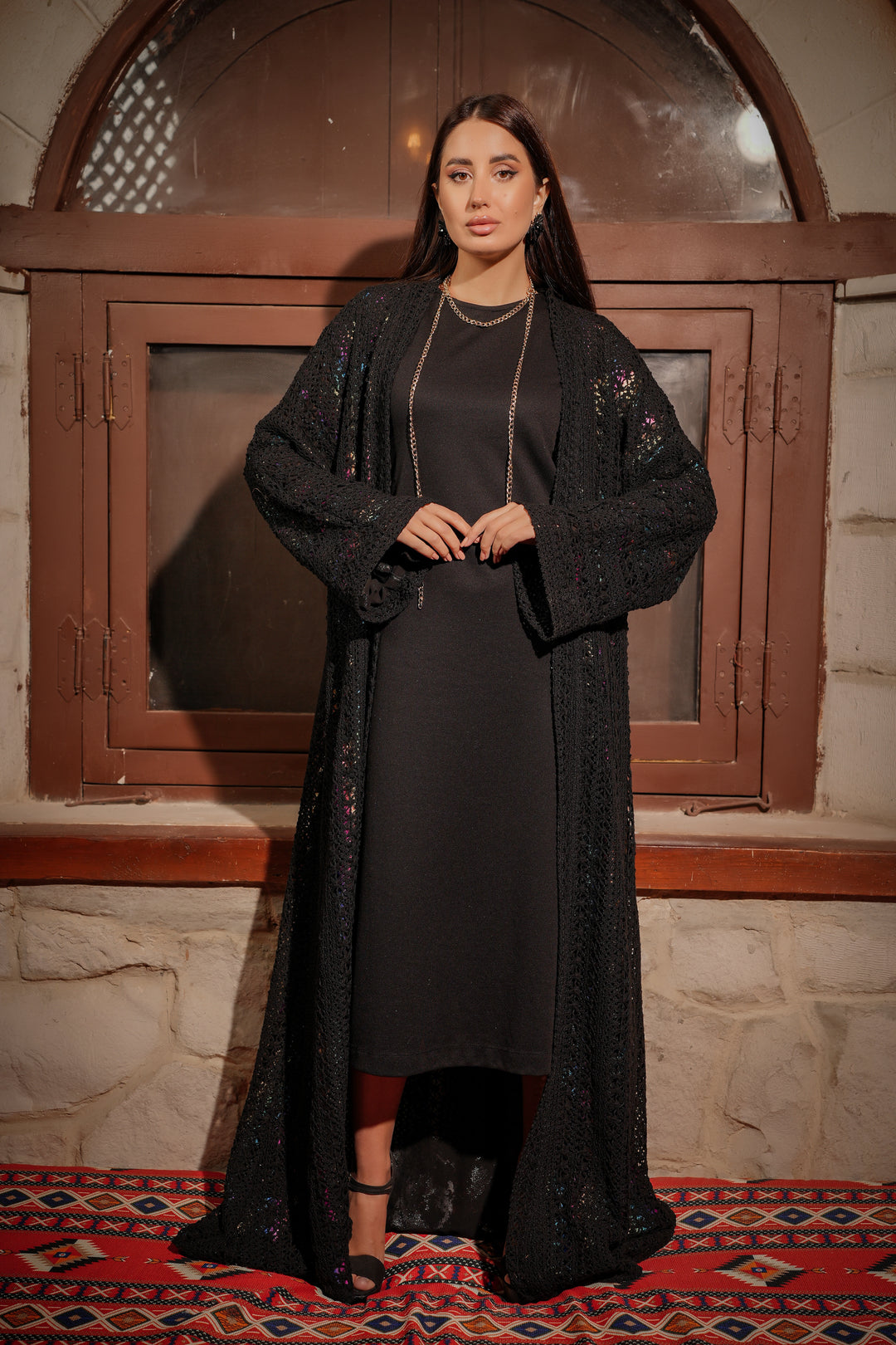 knitted abaya with metallic colors