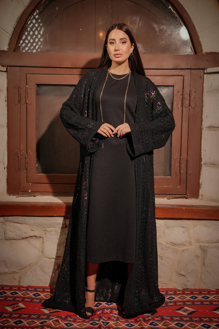 knitted abaya with metallic colors