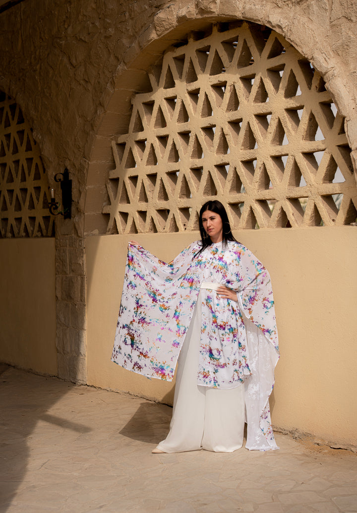 White Metallic top/abaya