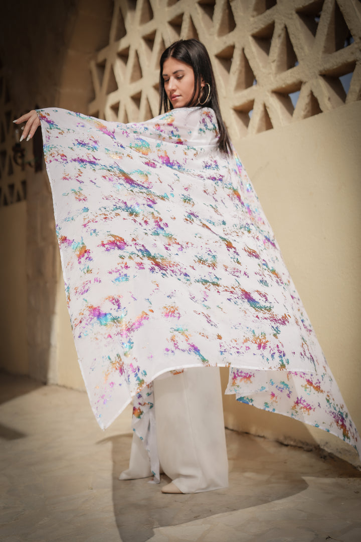 White Metallic top/abaya
