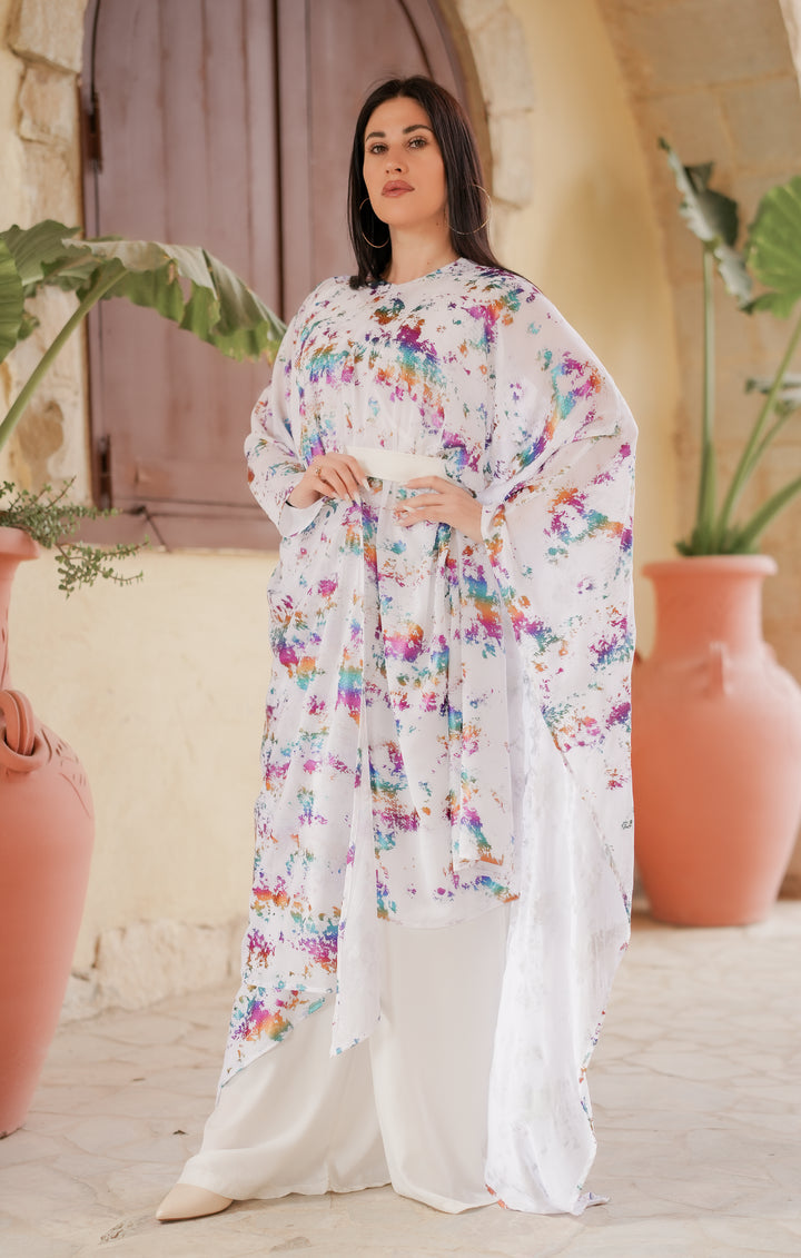 White Metallic top/abaya