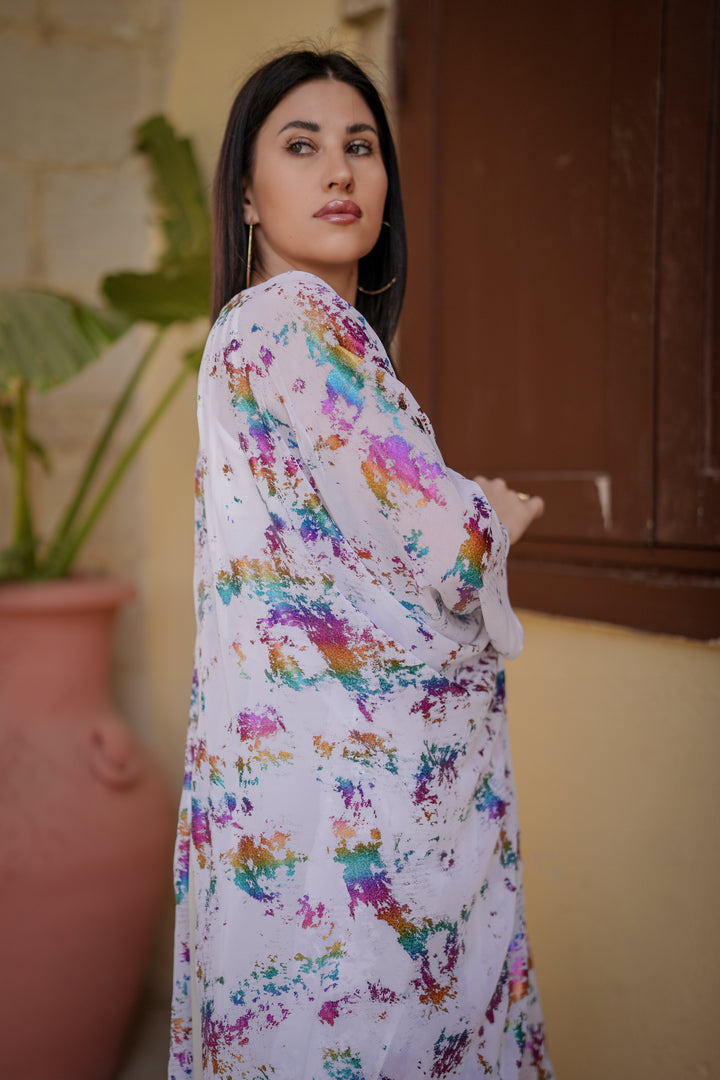 White Metallic top/abaya