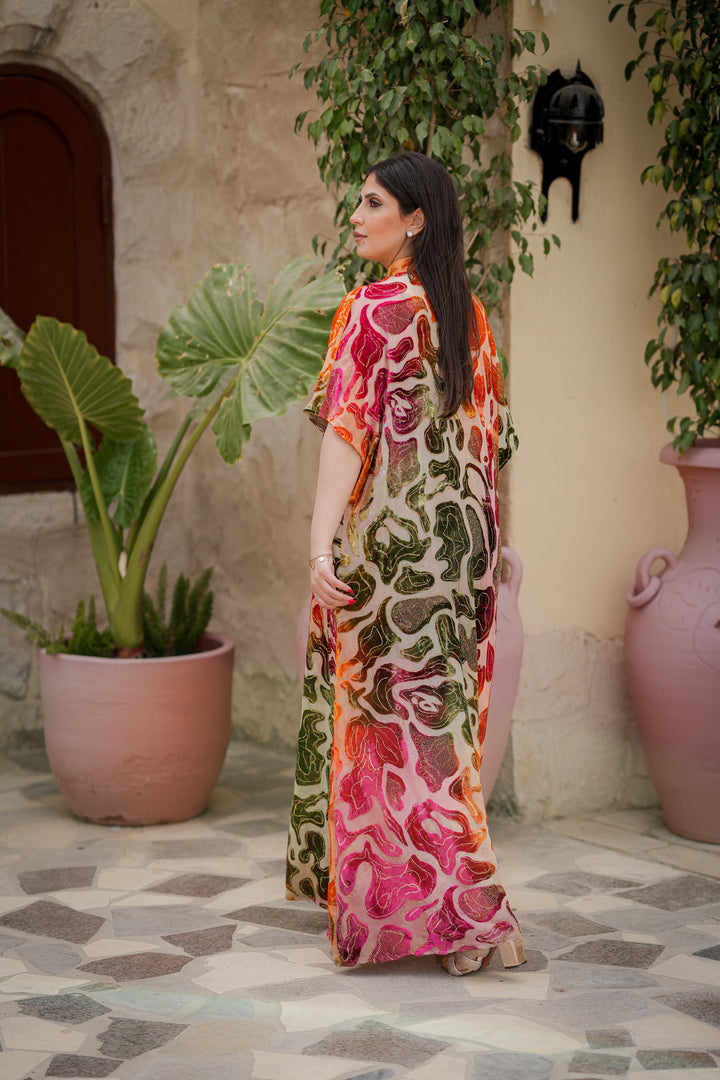 rainbow chiffon dress with strass