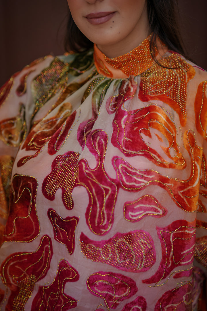 rainbow chiffon dress with strass