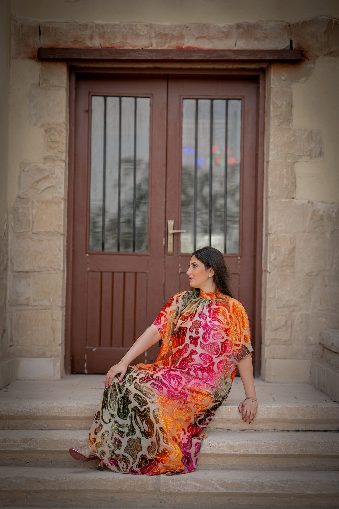 rainbow chiffon dress with strass