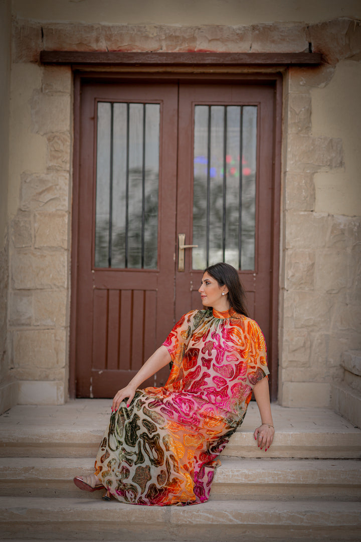 rainbow chiffon dress with strass