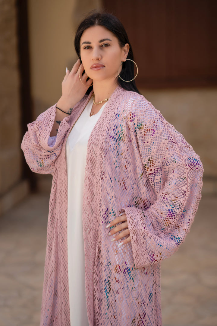 knitted abaya with metallic colors