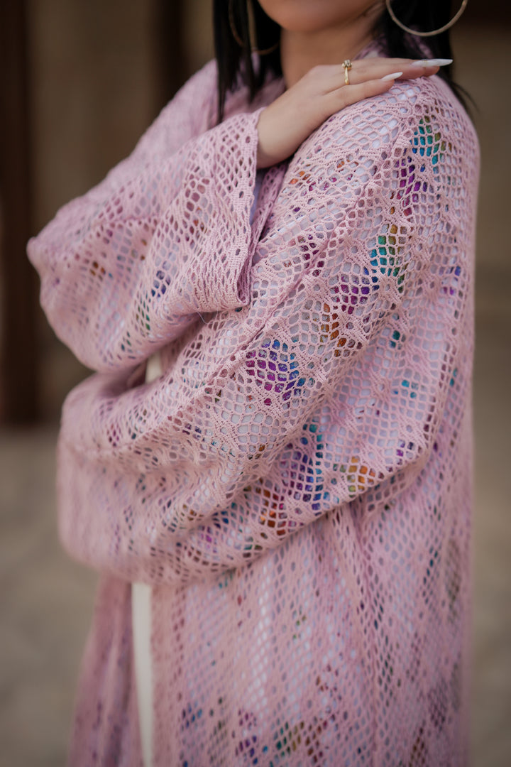 knitted abaya with metallic colors