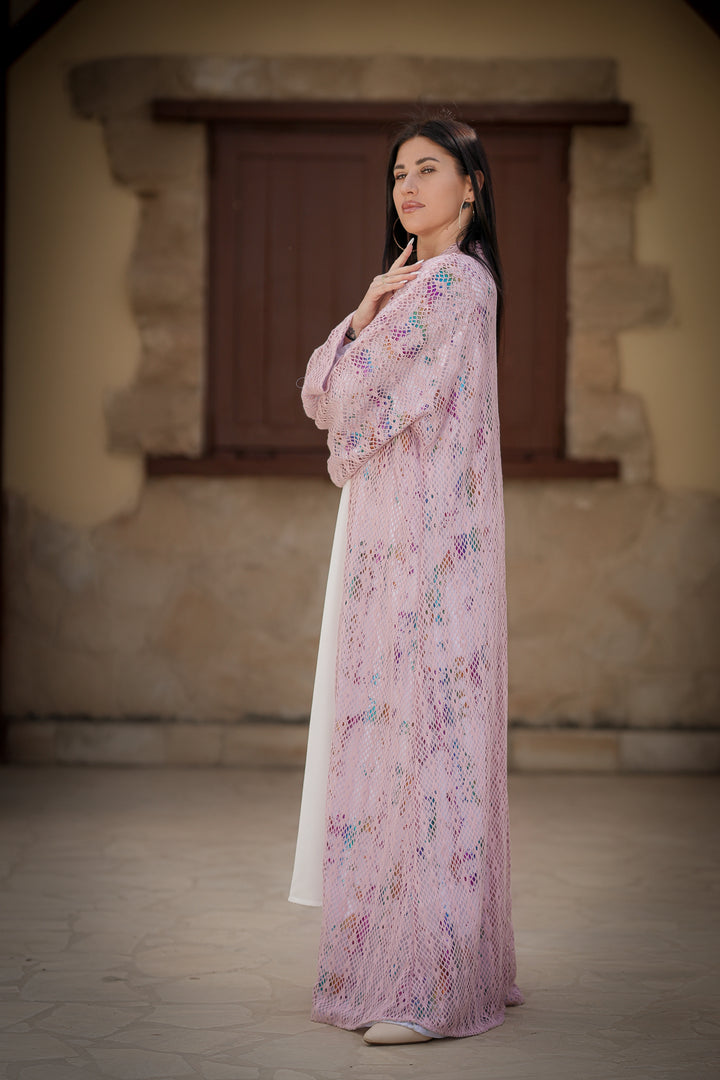 knitted abaya with metallic colors