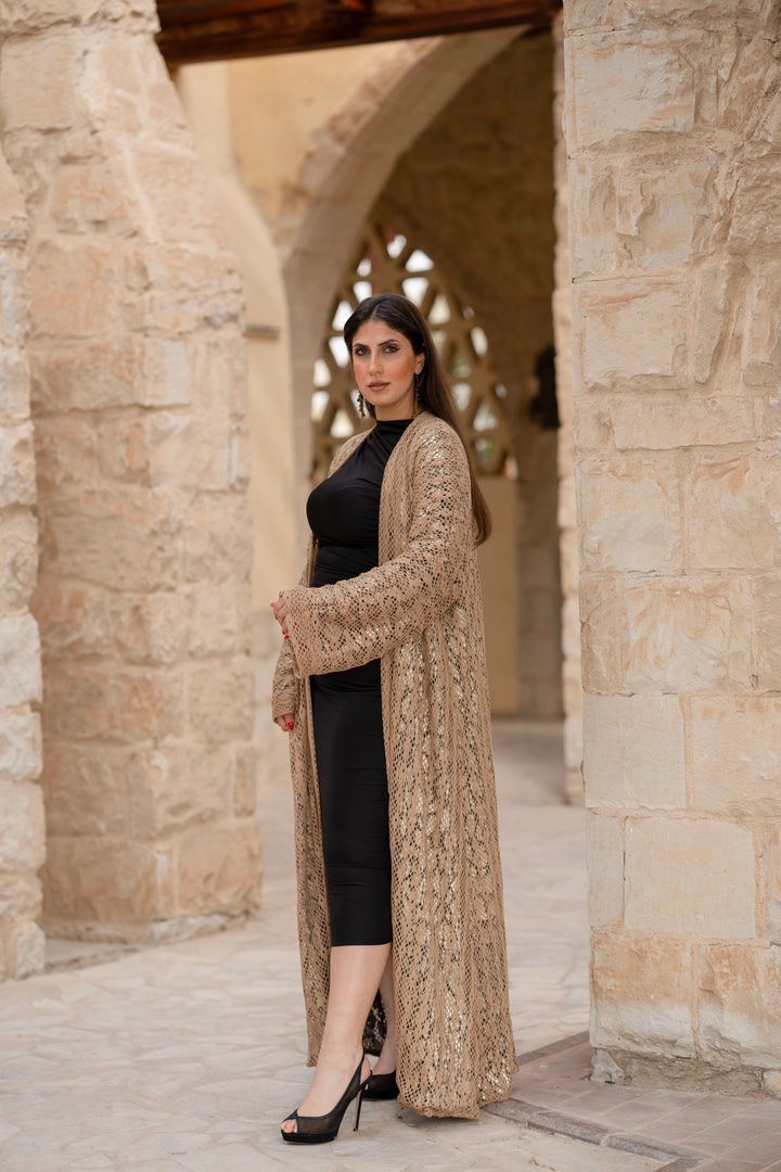 knitted abaya with metallic colors