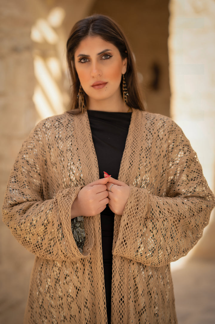 knitted abaya with metallic colors