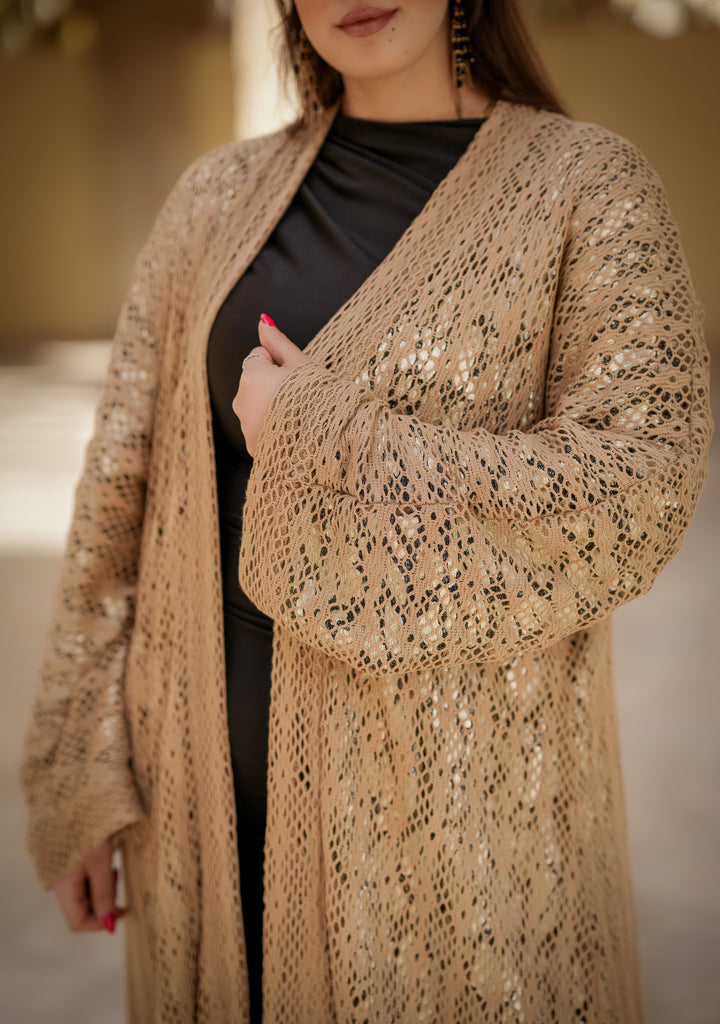 knitted abaya with metallic colors