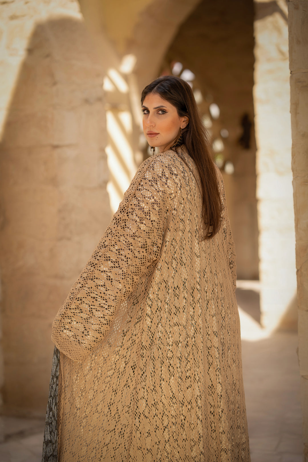 knitted abaya with metallic colors