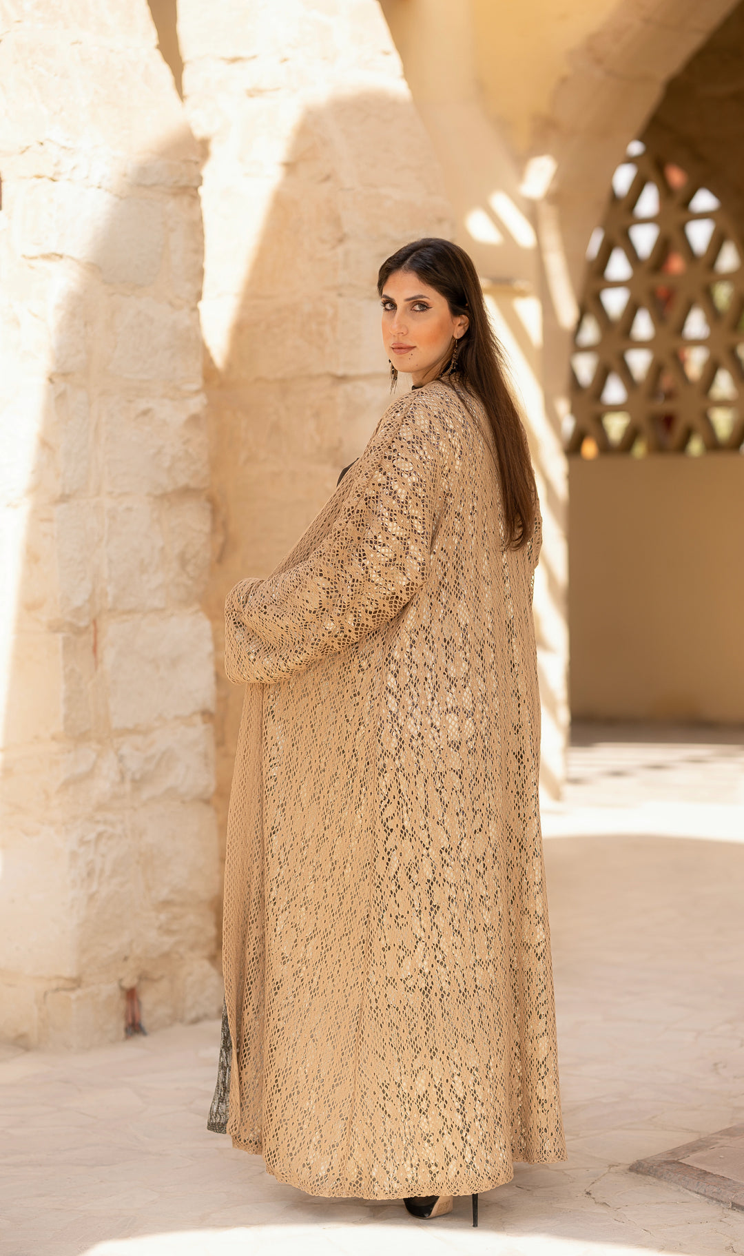 knitted abaya with metallic colors